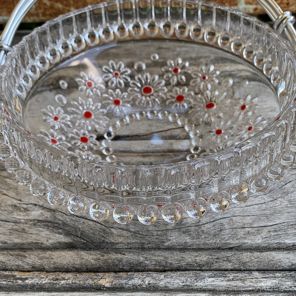Vintage 70’s Walther Kristallglas Glass Daisy “Fabiola Basket Red Accent Dots - Picture 9 of 16